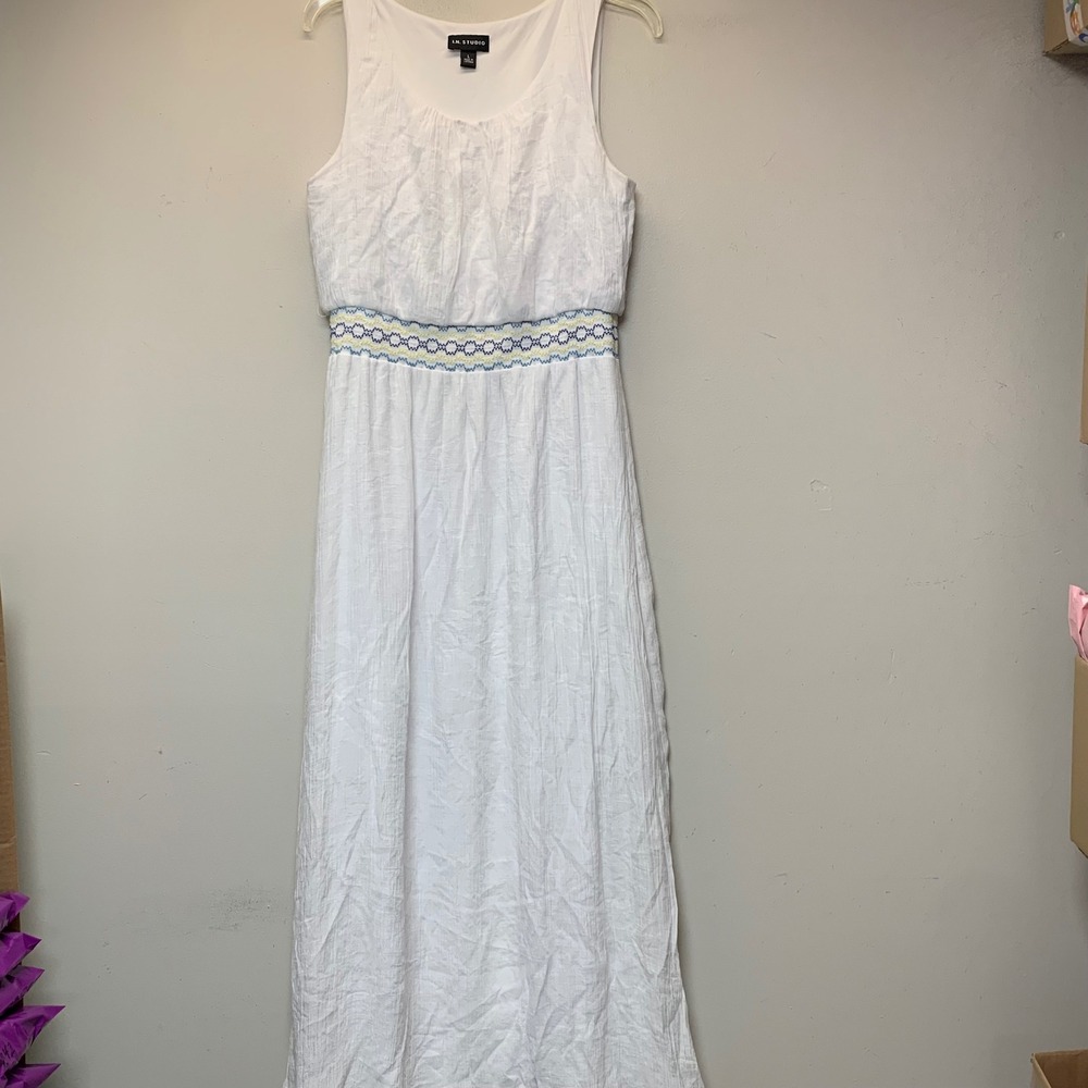 I.N. Studio Maxi Dress Womens L White Excellent Embroidered Empire Waist Boho